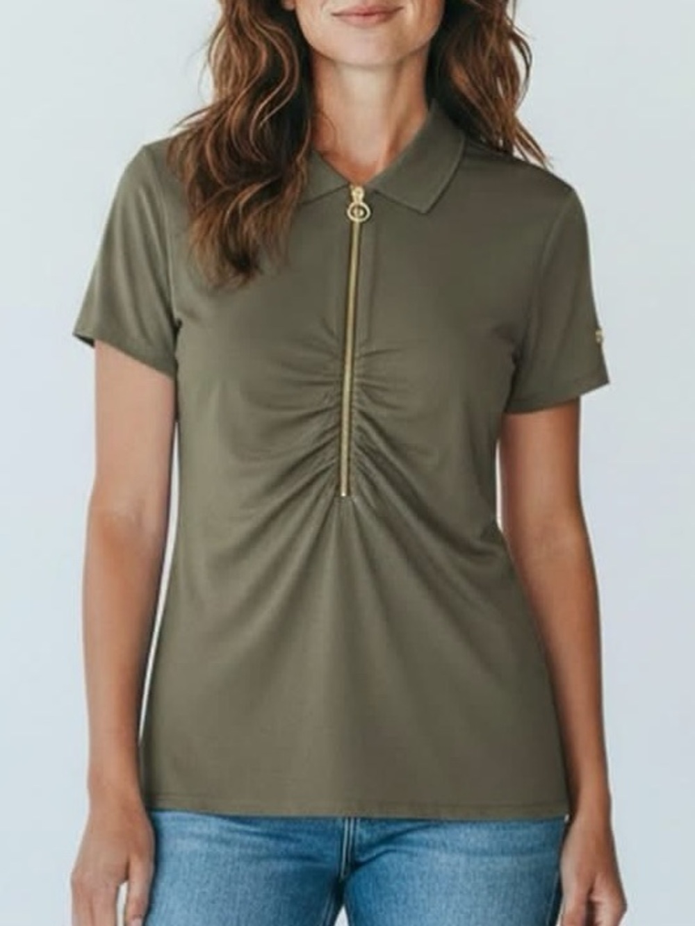 Míchel Kors  Olive Short-Sleeve Polo with Front Zip size M